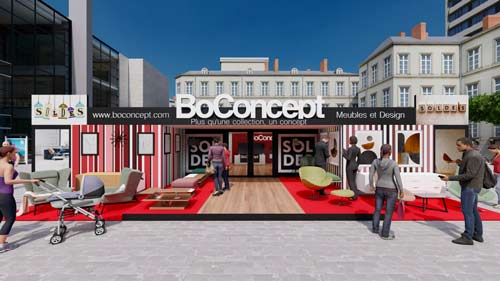 vue de face entrée stande boconcept espace popup